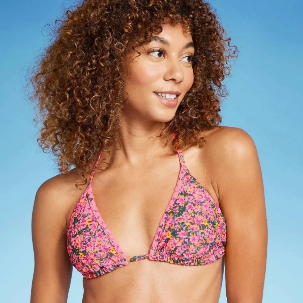 NWT Wild Fable Women's Crochet Trim Floral Triangle Bikini Swim Top XXS 00